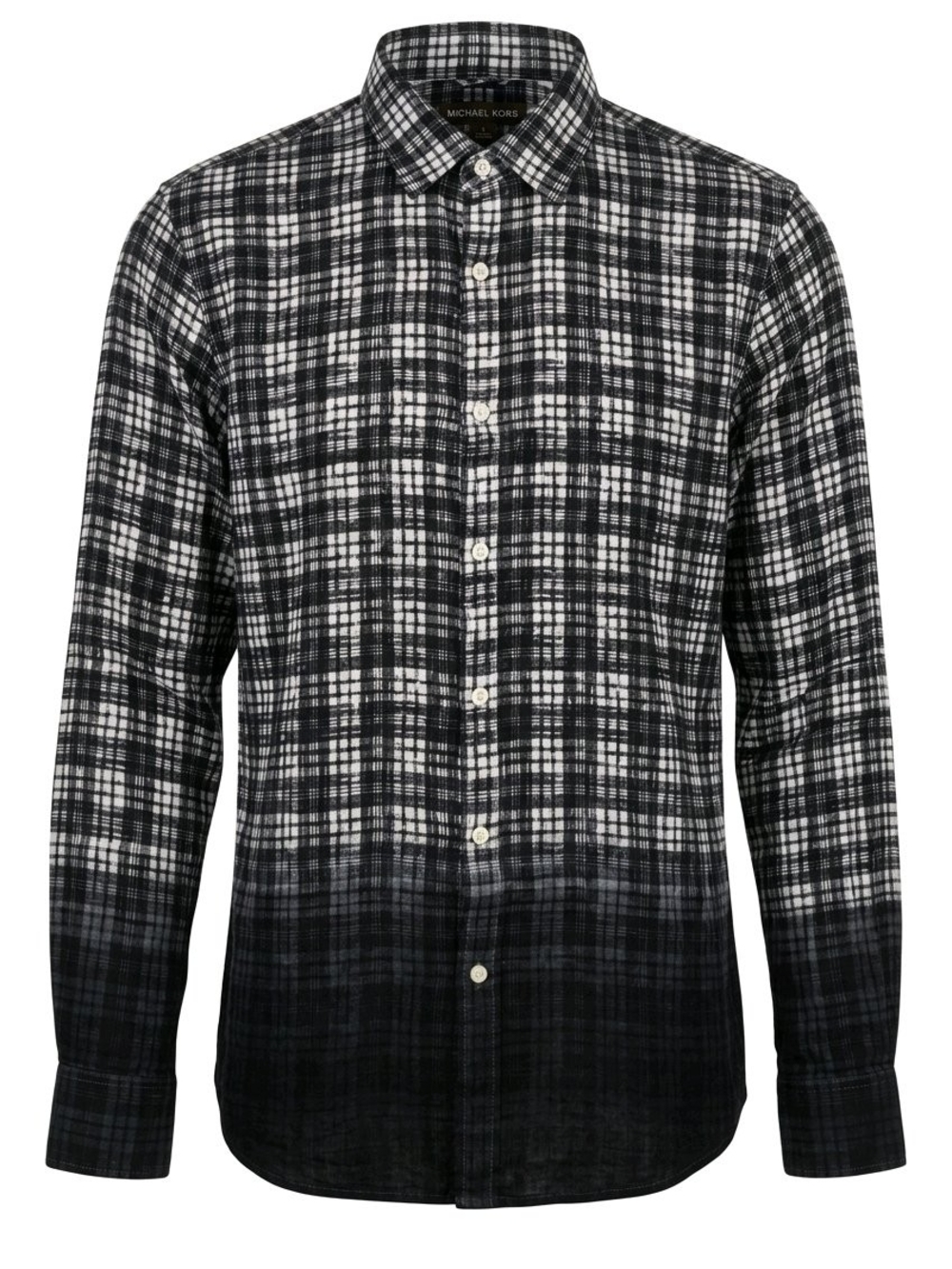Michael Kors Black & White Plaid Ombre Button-Down Shirt, 100% Lino